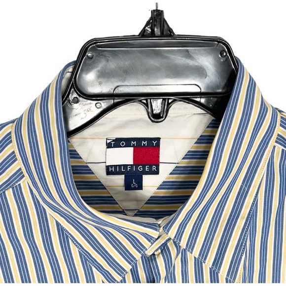 Tommy Hilfiger Shirt Men’s Size L Blue Yellow White Button Front Long Sleeve - Picture 4 of 8